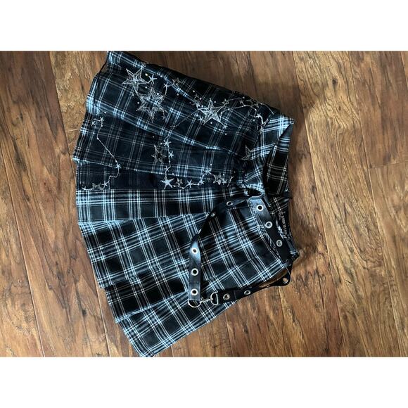 DARK IN LOVE Dolls Kill Mini Plaid Skirt KILT GOTH WHIMSY STARS Small S - Picture 3 of 6